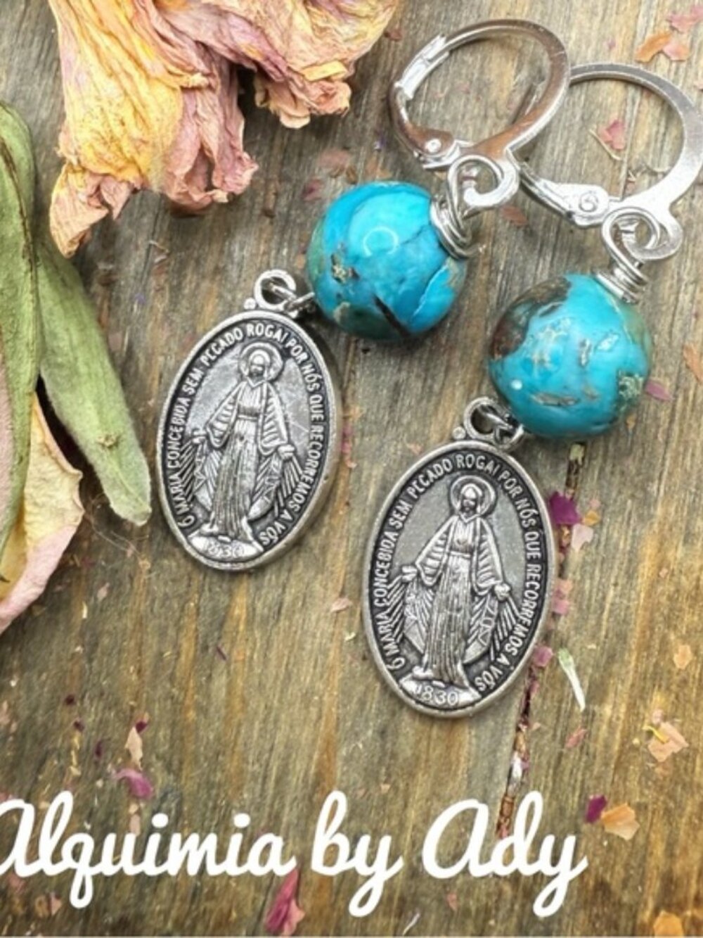 Cielo 🌌 Turquoise and medals silver statement earrings